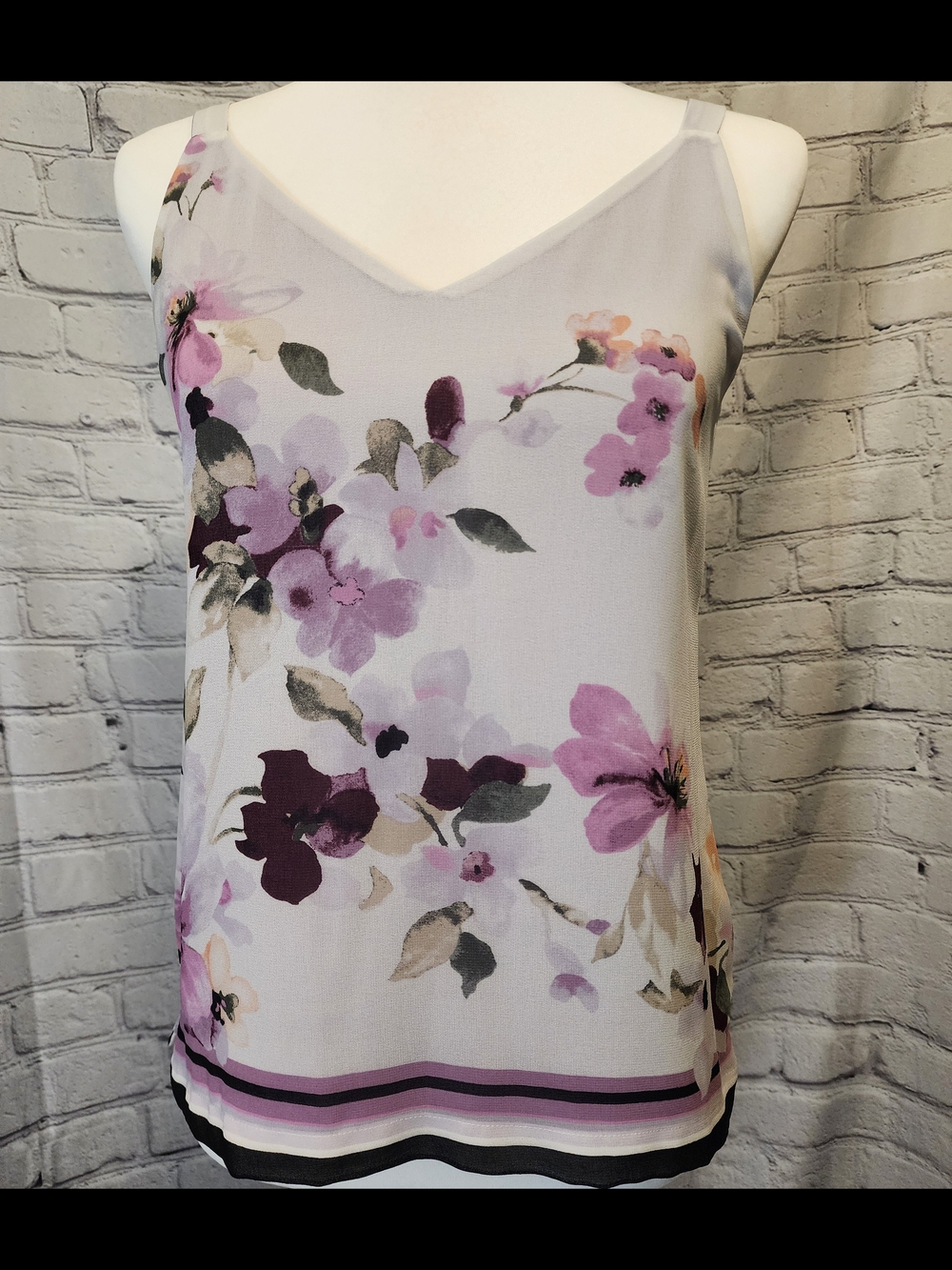 White House Black Market Lavender & Plum Floral V-Neck Camisole